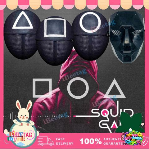 Mặt Nạ Cosplay Squid Game - Hình Tam Giác, Vuông, Tròn Độc Đáo cho Halloween và Tiệc Hóa Trang