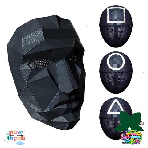 Mặt Nạ Cosplay Squid Game - Hình Tam Giác, Vuông, Tròn Độc Đáo cho Halloween và Tiệc Hóa Trang