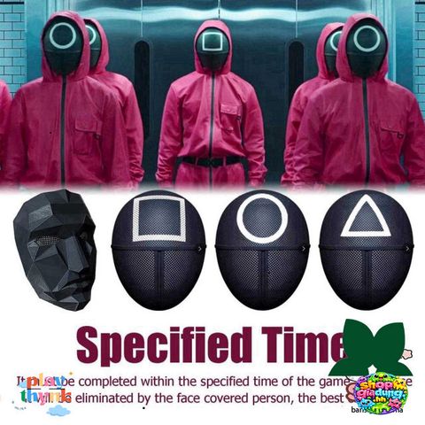 Mặt Nạ Cosplay Squid Game - Hình Tam Giác, Vuông, Tròn Độc Đáo cho Halloween và Tiệc Hóa Trang