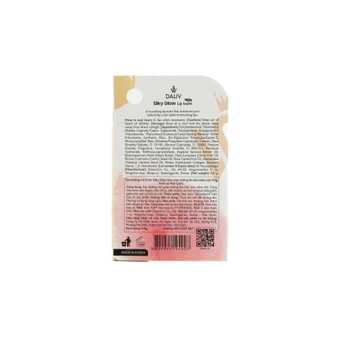 Son Dưỡng Môi Hàn Quốc Daliv Silky Glow 4.5g - Dưỡng Ẩm, Làm Mềm Môi, Công Thức Dầu Argan, Olive, Jojoba, Bơ Hạt Mỡ