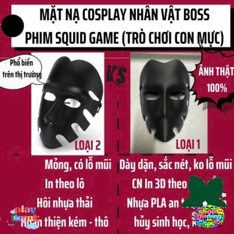 Mặt Nạ 3D Squid Game - Mặt Nạ Cosplay Halloween Nhân Vật WAITER BOSS Phim Hàn Quốc, Chất Liệu Nhựa PLA An Toàn