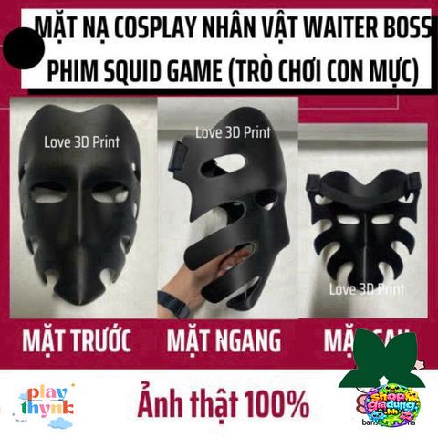 Mặt Nạ 3D Squid Game - Mặt Nạ Cosplay Halloween Nhân Vật WAITER BOSS Phim Hàn Quốc, Chất Liệu Nhựa PLA An Toàn