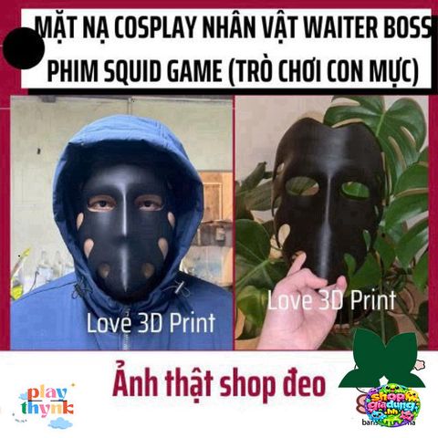 Mặt Nạ 3D Squid Game - Mặt Nạ Cosplay Halloween Nhân Vật WAITER BOSS Phim Hàn Quốc, Chất Liệu Nhựa PLA An Toàn