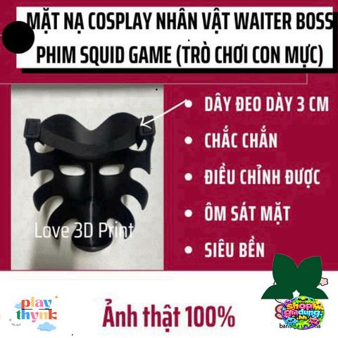 Mặt Nạ 3D Squid Game - Mặt Nạ Cosplay Halloween Nhân Vật WAITER BOSS Phim Hàn Quốc, Chất Liệu Nhựa PLA An Toàn
