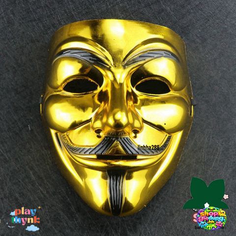 Mặt Nạ Vàng Lấp Lánh Hacker - Mặt Nạ Hóa Trang 2021 Cho Tiệc và Halloween, Phong Cách Vendetta, Quà Tặng Độc Đáo