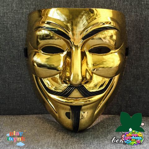 Mặt Nạ Vàng Lấp Lánh Hacker - Mặt Nạ Hóa Trang 2021 Cho Tiệc và Halloween, Phong Cách Vendetta, Quà Tặng Độc Đáo