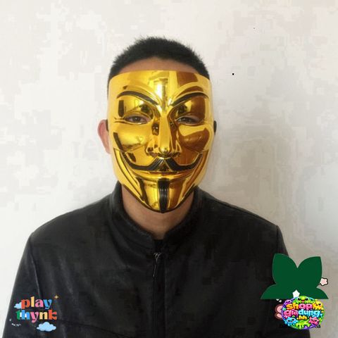 Mặt Nạ Vàng Lấp Lánh Hacker - Mặt Nạ Hóa Trang 2021 Cho Tiệc và Halloween, Phong Cách Vendetta, Quà Tặng Độc Đáo