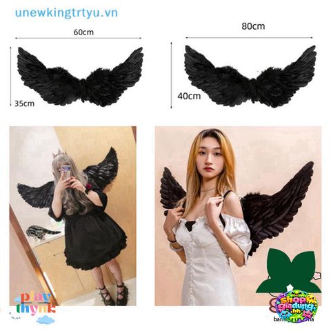 Cặp Cánh Thiên Thần Trắng Đen Đa Size - Phụ Kiện Thời Trang Hợp Trend Cho Bạn Gái, Chất Liệu Lông Vũ, 60x35cm và 80x40cm