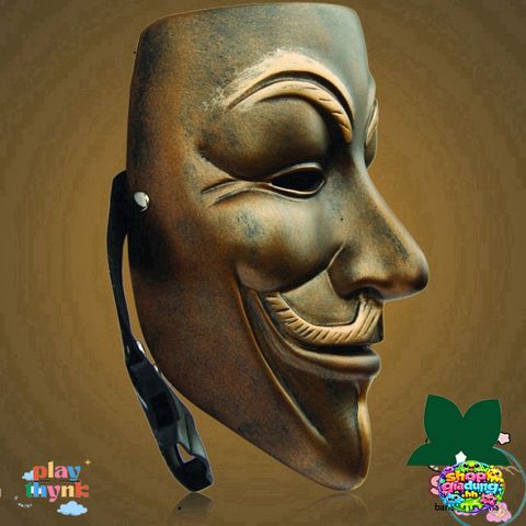 Mặt Nạ Hacker Vàng Bạc Trắng Lấp Lánh - Phụ Kiện Cosplay Halloween Chất Liệu Nhựa Dẻo, Kích Thước 20x15x10cm