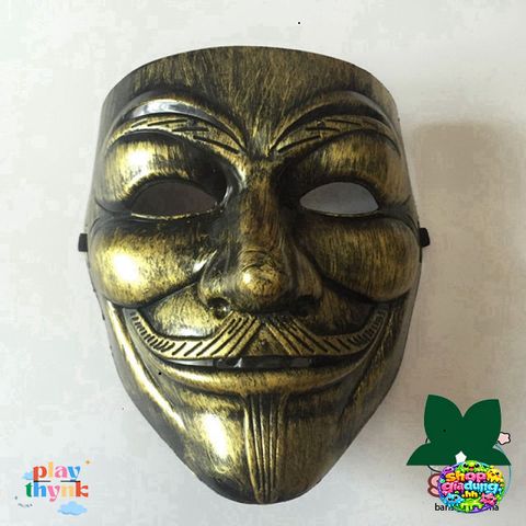 Mặt Nạ Hacker Vàng Bạc Trắng Lấp Lánh - Phụ Kiện Cosplay Halloween Chất Liệu Nhựa Dẻo, Kích Thước 20x15x10cm
