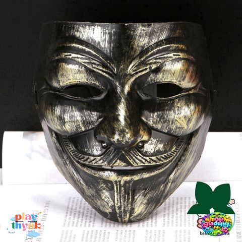 Mặt Nạ Hacker Vàng Bạc Trắng Lấp Lánh - Phụ Kiện Cosplay Halloween Chất Liệu Nhựa Dẻo, Kích Thước 20x15x10cm
