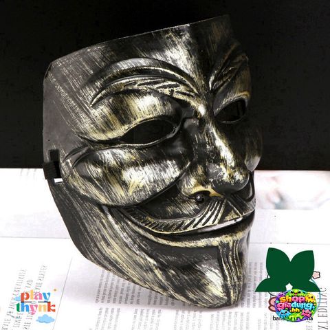 Mặt Nạ Hacker Vàng Bạc Trắng Lấp Lánh - Phụ Kiện Cosplay Halloween Chất Liệu Nhựa Dẻo, Kích Thước 20x15x10cm