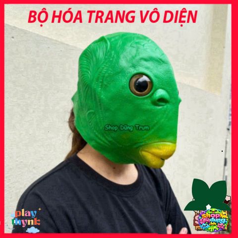 Mặt Nạ Silicone Xanh Hài Hước Cá Hài - Phụ Kiện Nhập Vai Halloween Vui Nhộn Cho Hacker, Thú Vị và Độc Đáo