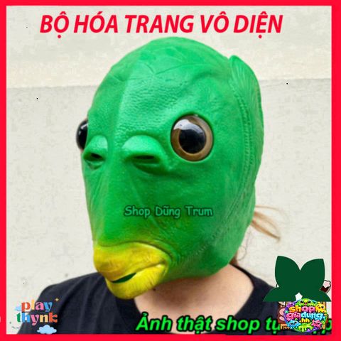 Mặt Nạ Silicone Xanh Hài Hước Cá Hài - Phụ Kiện Nhập Vai Halloween Vui Nhộn Cho Hacker, Thú Vị và Độc Đáo