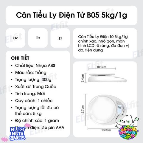 Cân Điện Tử Mini 5kg - Độ Chính Xác Cao, Màn Hình LCD Dễ Đọc, Thiết Bị Gọn Nhẹ Dễ Dàng Mang Theo