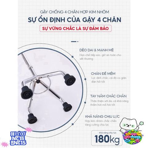 Gậy Đi Bộ 3-4 Chân Cao Cấp Lucass - Điều Chỉnh Chiều Cao, Chắc Chắn Cho Người Già và Người Khuyết Tật