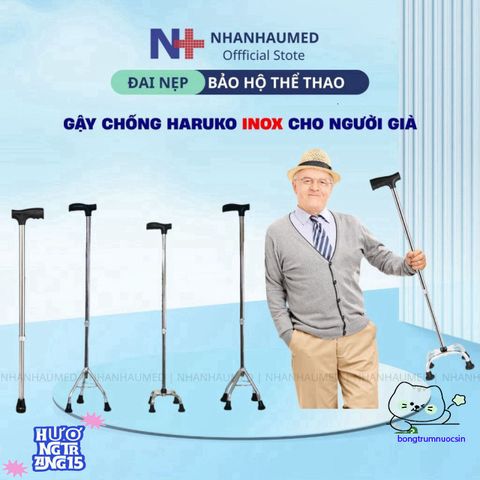 Gậy Chống Inox Haruko 1-3-4 Chân - Thiết Kế An Toàn Cho Người Già, Điều Chỉnh Chiều Cao, Đế Cao Su Chống Trơn, Quà Tặng Ý Nghĩa