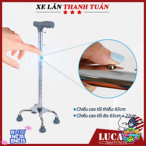 Gậy đi bộ Lucass B924 - Gậy 4 chân điều chỉnh chiều cao, hỗ trợ người cao tuổi và người khuyết tật đi lại an toàn