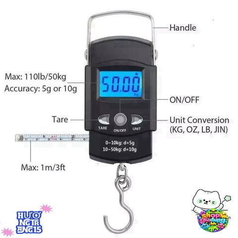 Cân Điện Tử Cầm Tay LCD 10g-50kg - Đo Lường Chính Xác, Nhỏ Gọn, Chuyển Đổi Đơn Vị 4 Chế Độ, Phù Hợp Mọi Túi Xách