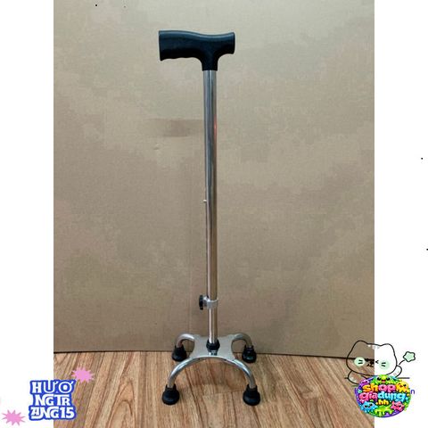 Gậy chống đi bộ inox cao cấp 4 chân cho người già - Hỗ trợ an toàn, điều chỉnh chiều cao, chống trượt, bền bỉ