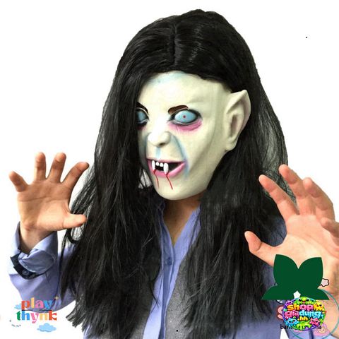Mặt nạ Halloween Sadako Bí ẩn - Khẩu trang latex ma quái cho TikTok, sự kiện hóa trang, chụp ảnh thú vị