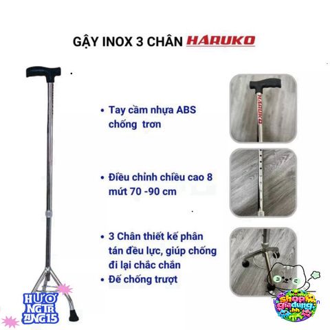 Gậy Đi Bộ 3/4 Chân Haruko - Gậy Chống An Toàn Cho Người Già, Chất Liệu Inox Bền Bỉ, Điều Chỉnh Chiều Cao Linh Hoạt