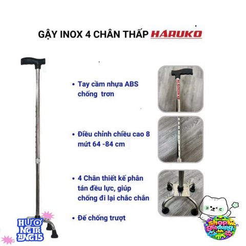 Gậy Đi Bộ 3/4 Chân Haruko - Gậy Chống An Toàn Cho Người Già, Chất Liệu Inox Bền Bỉ, Điều Chỉnh Chiều Cao Linh Hoạt
