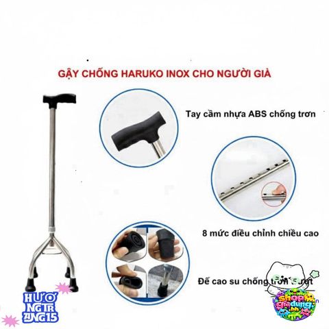 Gậy Đi Bộ 3/4 Chân Haruko - Gậy Chống An Toàn Cho Người Già, Chất Liệu Inox Bền Bỉ, Điều Chỉnh Chiều Cao Linh Hoạt