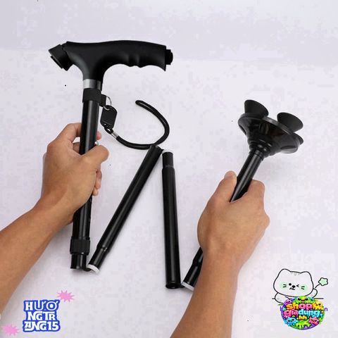 Gậy Chống Trượt Inox 4 Chân Gập Gọn Có Đèn LED - Hỗ Trợ Đi Lại Cho Người Già, Người Khuyết Tật, Tập Đi An Toàn