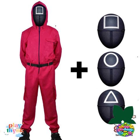 Bộ Đồ Hóa Trang Squid Game - Áo, Mặt Nạ & Găng Tay Halloween Cho Trẻ Em và Người Lớn - Quà Tặng Chủ Đề Phim Kinh Dị