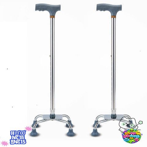 Gậy Hỗ Trợ Đi Lại 4 Chân Điều Chỉnh Chiều Cao - An Toàn Cho Người Già & Người Khuyết Tật, Chất Liệu Inox Bền Bỉ