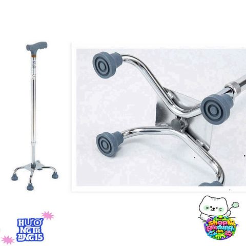 Gậy Hỗ Trợ Đi Lại 4 Chân Điều Chỉnh Chiều Cao - An Toàn Cho Người Già & Người Khuyết Tật, Chất Liệu Inox Bền Bỉ