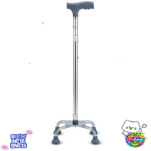Gậy Hỗ Trợ Đi Lại 4 Chân Điều Chỉnh Chiều Cao - An Toàn Cho Người Già & Người Khuyết Tật, Chất Liệu Inox Bền Bỉ