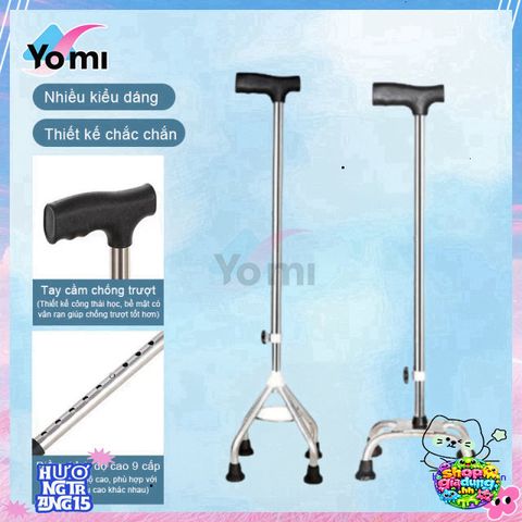 Gậy Chống Trượt Bốn Chân Điều Chỉnh 65-90 cm - Hỗ Trợ Đi Lại Cho Người Già, An Toàn Và Dễ Sử Dụng