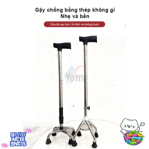 Gậy Chống Trượt Bốn Chân Điều Chỉnh 65-90 cm - Hỗ Trợ Đi Lại Cho Người Già, An Toàn Và Dễ Sử Dụng