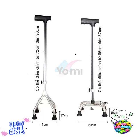 Gậy Chống Trượt Bốn Chân Điều Chỉnh 65-90 cm - Hỗ Trợ Đi Lại Cho Người Già, An Toàn Và Dễ Sử Dụng