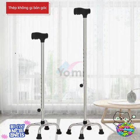 Gậy Chống Trượt Bốn Chân Điều Chỉnh 65-90 cm - Hỗ Trợ Đi Lại Cho Người Già, An Toàn Và Dễ Sử Dụng