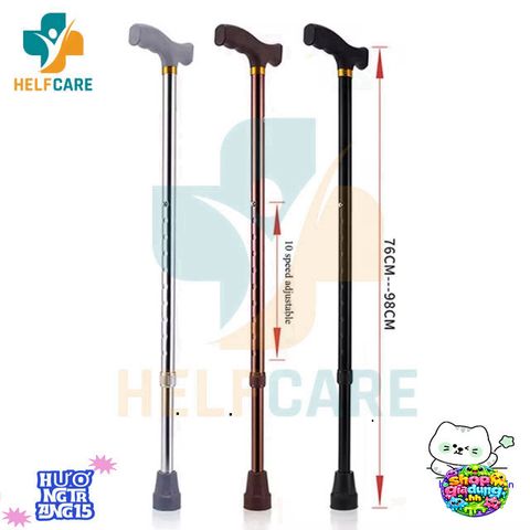 Gậy chống chân HelpCare 1 chân - Gậy batoong điều chỉnh chiều cao hỗ trợ đi lại cho người già, nhẹ bền, chống trượt