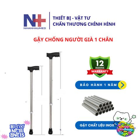 Gậy Chống Cho Người Già Inox 1 Chân - Gậy Đi Bộ Thông Minh An Toàn, Điều Chỉnh Chiều Cao - Hỗ Trợ Đi Lại Sau Chấn Thương