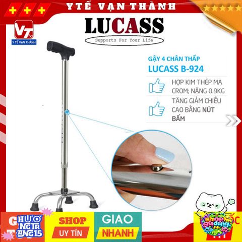 Gậy Chống Đi Lucass B-924 - Gậy 4 Chân Chỉnh Chiều Cao, Hỗ Trợ Di Chuyển An Toàn Cho Người Già và Người Khuyết Tật