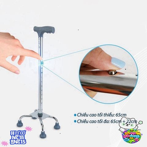 Gậy Chống Đi Lucass B-924 - Gậy 4 Chân Chỉnh Chiều Cao, Hỗ Trợ Di Chuyển An Toàn Cho Người Già và Người Khuyết Tật