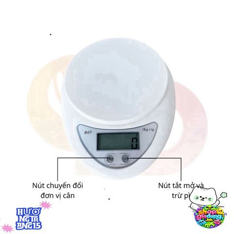 Cân Điện Tử Nhà Bếp B05 5kg - Chính Xác Đến Từng Gram, Màn Hình LCD, Kèm Pin Sạc - Dụng Cụ Làm Bánh & Nấu Ăn Tiện Dụng