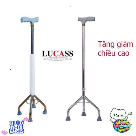Gậy chống 4 chân Lucass - Duy trì an toàn cho người già và bệnh nhân - Điều chỉnh chiều cao tiện lợi, chất liệu sắt mạ crom bền đẹp