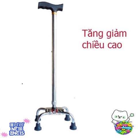 Gậy chống 4 chân Lucass - Duy trì an toàn cho người già và bệnh nhân - Điều chỉnh chiều cao tiện lợi, chất liệu sắt mạ crom bền đẹp