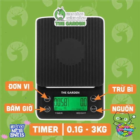 Cân Điện Tử THE GARDEN TG-07 - Cân Tiểu Ly Chính Xác 1g-5kg với Màn Hình LED và Tính Năng TIMER - Thiết Kế Sang Trọng cho Nhà Bếp