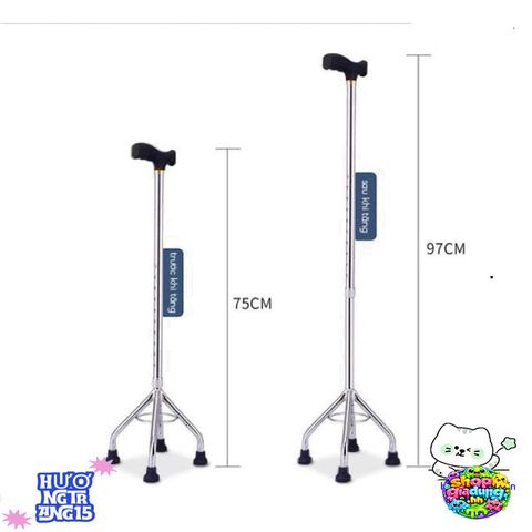 Gậy Đi Bộ 3-4 Chân Bằng Inox Lucass - Gậy Tập Đi Chính Hãng Cho Người Già, Khuyết Tật, Phục Hồi Chức Năng