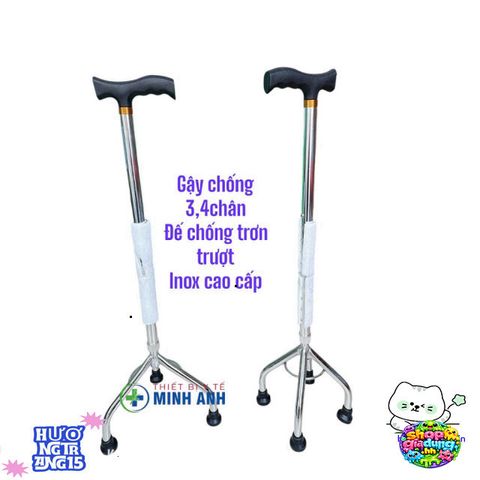 Gậy Chống Người Già 3 Chân, 4 Chân - Hỗ Trợ Đi Lại An Toàn, Điều Chỉnh Chiều Cao Từ 1.5m Đến 1.9m - Dụng Cụ Tập Đi Chất Lượng Cao