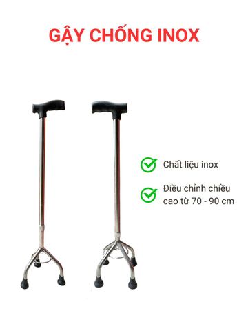 Gậy Di Chuyển Inox 3 Chân & 4 Chân Cho Người Già Chắc Chắn - Điều Chỉnh Chiều Cao, Chống Trơn Trượt, Sử Dụng Nhựa ABS