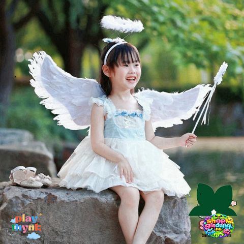 Đôi Cánh Thiên Thần Lông Vũ - Phụ Kiện Hóa Trang Công Chúa, Halloween, Tết Trung Thu Cho Bé - Set 3 Món Độc Đáo
