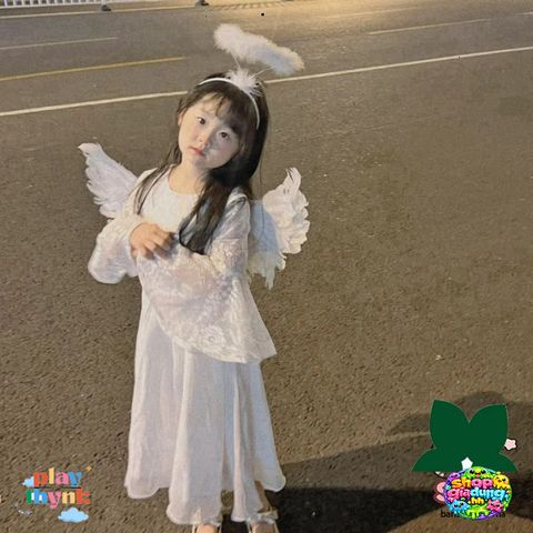 Đôi Cánh Thiên Thần Lông Vũ - Phụ Kiện Hóa Trang Công Chúa, Halloween, Tết Trung Thu Cho Bé - Set 3 Món Độc Đáo